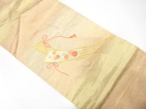 金糸 扇に菊・桔梗模様 刺繍 名古屋帯